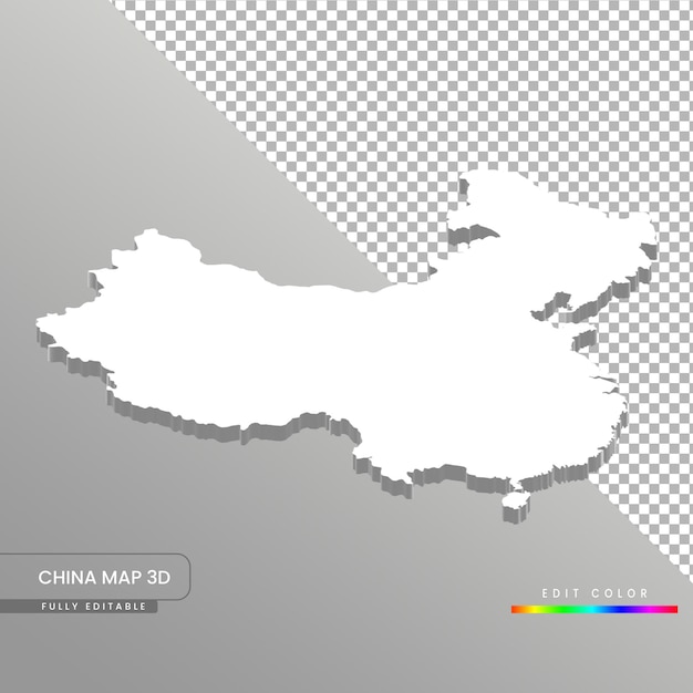 Carte de Chine blanche isométrique 3d entièrement modifiable sur fond blanc isolé.