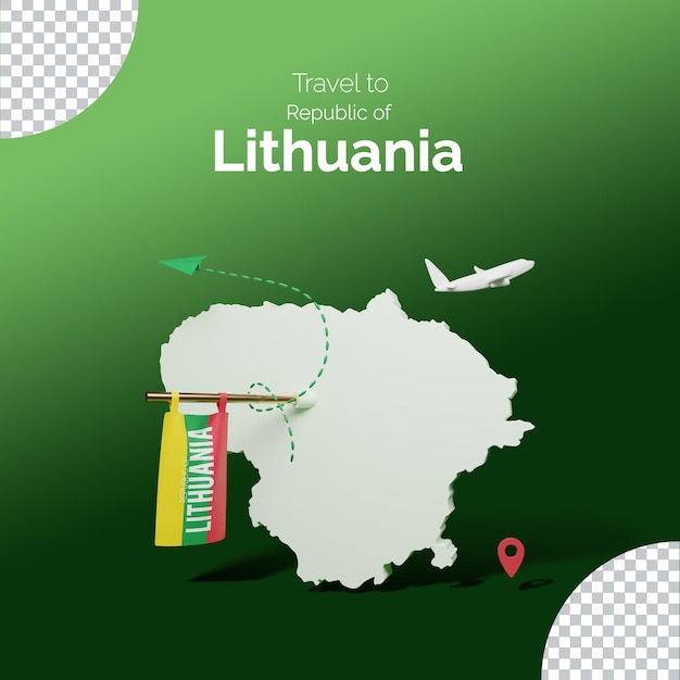 Carte Et Drapeau De La Lituanie Avec Modèle De Flyer De Voyage