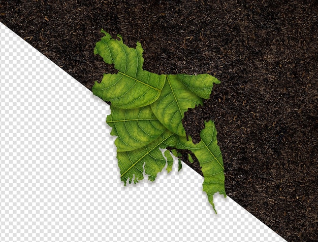 PSD carte du bangladesh faite de feuilles vertes sur le concept d'écologie de fond de sol