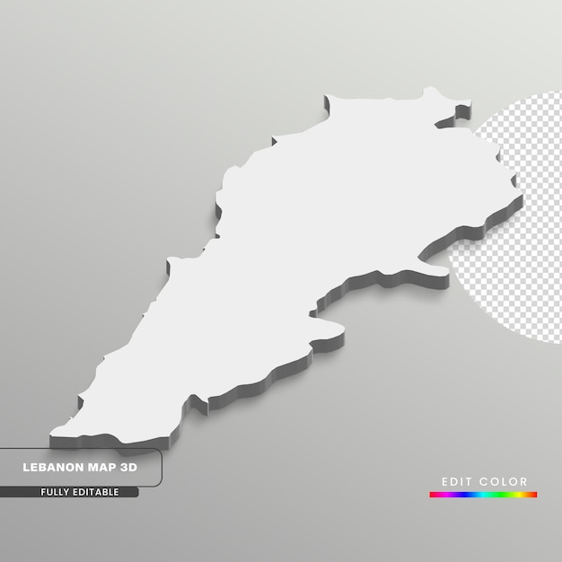 PSD une carte du liban sur fond gris carte isométrique 3d entièrement modifiable avec états