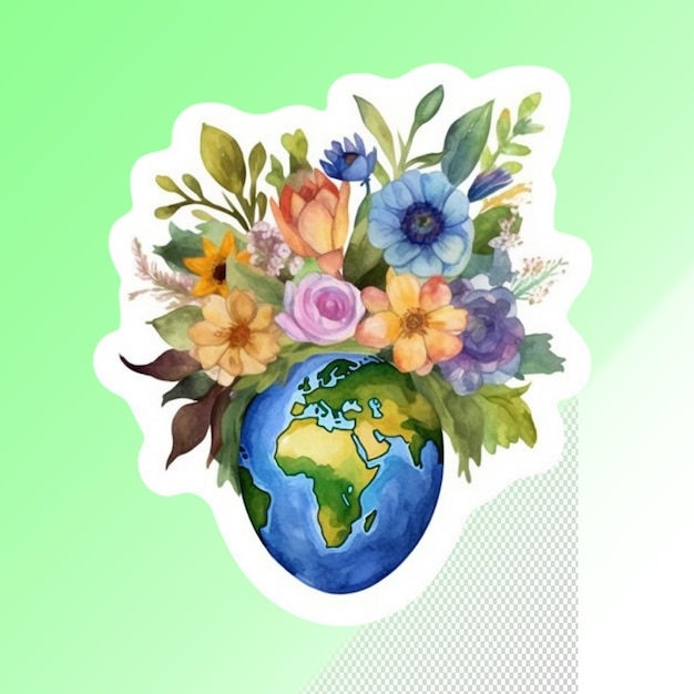 PSD une carte du monde avec des fleurs et un globe sur elle