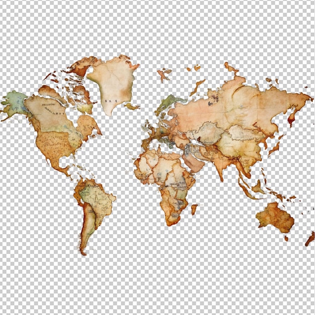 PSD carte du monde sur un fond transparent