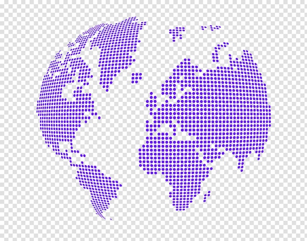 Carte du monde globe faite de points violets isolé sur fond transparent