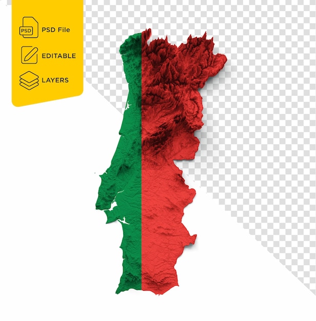 Carte Du Portugal Le Drapeau Du Portugal Relief Ombragé Carte De Hauteur De Couleur Sur Une Carte Isolée Illustration 3d D'arrière-plan