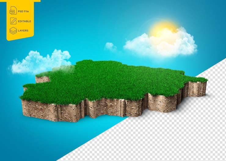 PSD carte du sol géologie de la terre section transversale de l'herbe verte et de la roche texture du sol algérie illustration 3d