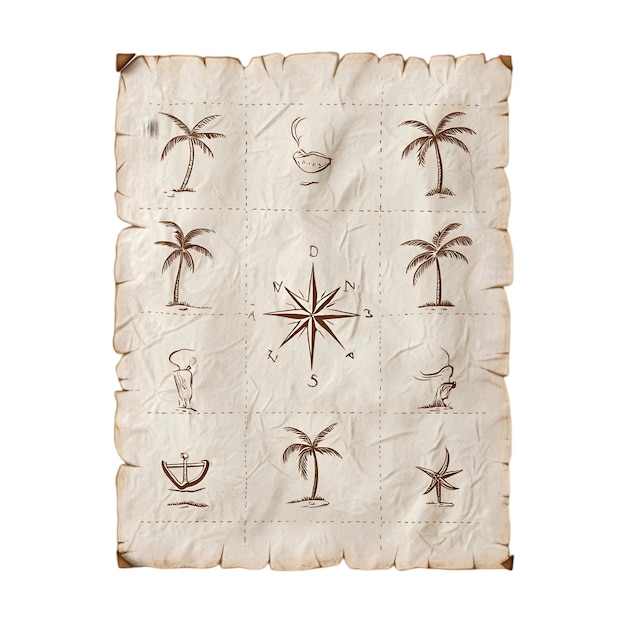 Carte du trésor vintage avec boussole et palmiers Illustration d'aventure rustique pour les explorateurs