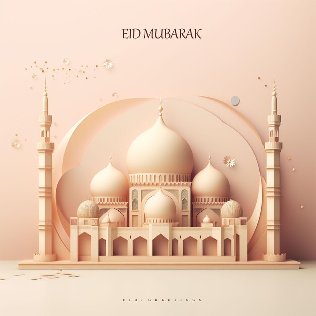 La carte Eid de la mosquée islamique au look magnifique et traditionnel utilise des couleurs vives et marron