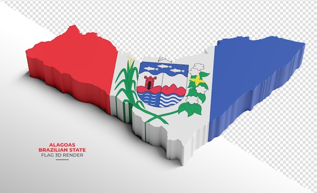 PSD carte de l'état brésilien d'alagoas en rendu 3d avec fond transparent