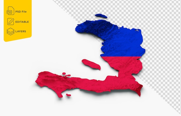 PSD carte d'haïti le drapeau haïtien relief ombragé couleur hauteur carte sur fond blanc illustration 3d