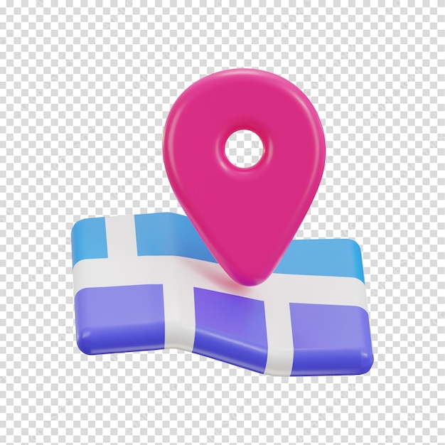PSD carte avec icône de voyage gps illustration vectorielle de rendu 3d