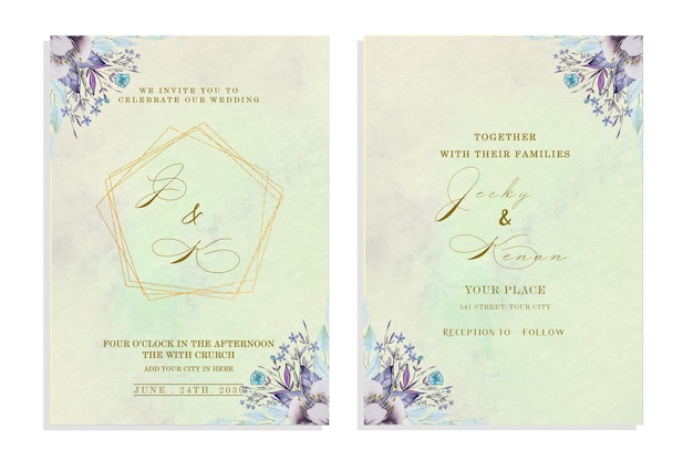 Carte D'invitation De Mariage Aquarelle élégante Avec Des Feuilles De Verdure Psd