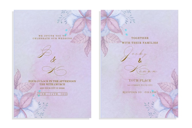 PSD carte d'invitation de mariage aquarelle élégante avec des feuilles de verdure psd