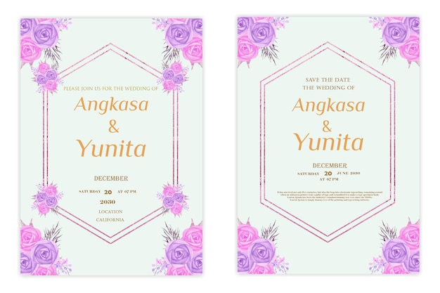 carte d'invitation de mariage aquarelle avec des feuilles de verdure PSD
