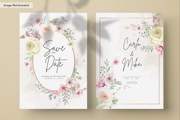 PSD carte d'invitation de mariage avec de belles fleurs dessinées à la main