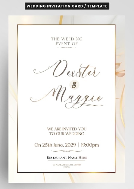 PSD une carte d'invitation de mariage blanche élégante