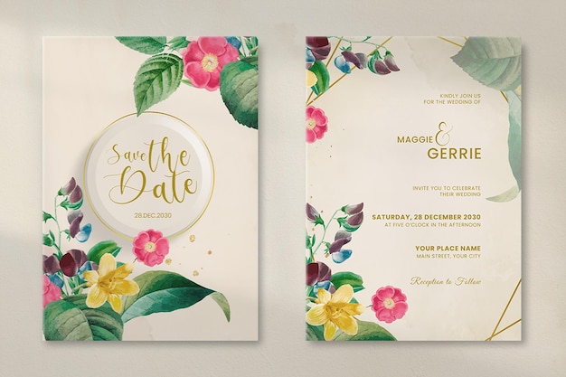 Carte D'invitation De Mariage Avec Bouquet De Fleurs Vintage