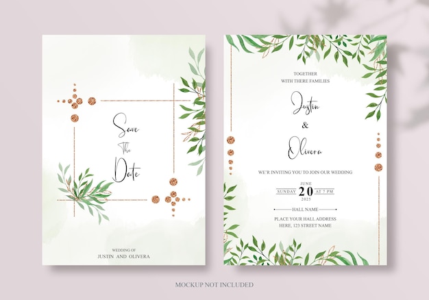 Carte D'invitation De Mariage Avec Dessin à La Main Feuilles Design Psd