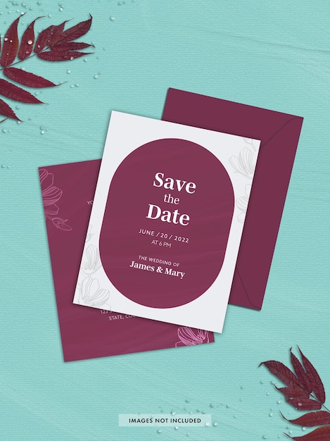 Carte d'invitation de mariage avec enveloppe et tige de feuilles pour l'édition