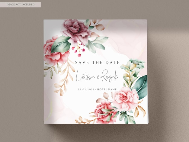 PSD carte d'invitation de mariage floral aquarelle dessinée à la main