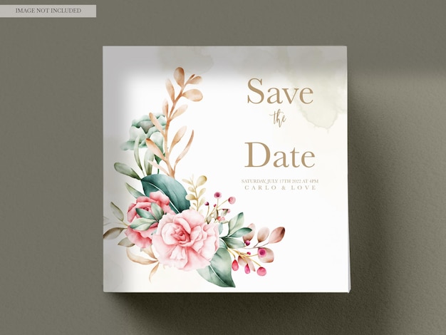 PSD carte d'invitation de mariage floral aquarelle dessinée à la main