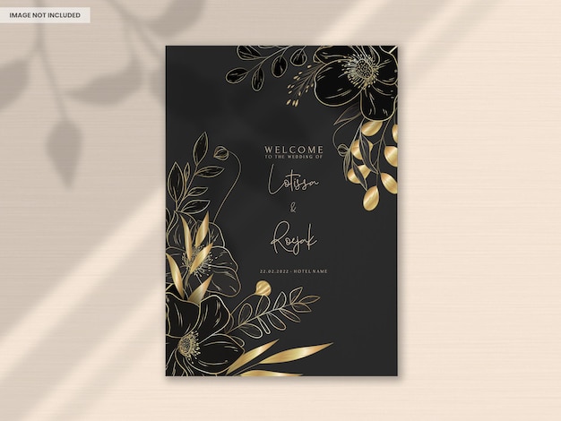 PSD carte d'invitation de mariage floral de luxe en or