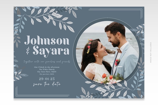 Carte D'invitation De Mariage Floral Romantique Avec Modèle Photo Avec De Belles Feuilles