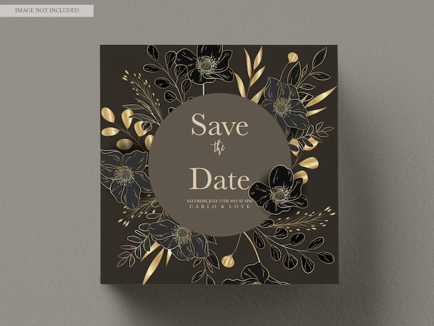 PSD carte d'invitation de mariage de luxe élégante avec floral doré