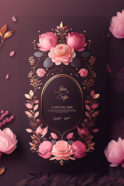 PSD carte d'invitation de mariage de luxe et florale avec texte modifiable