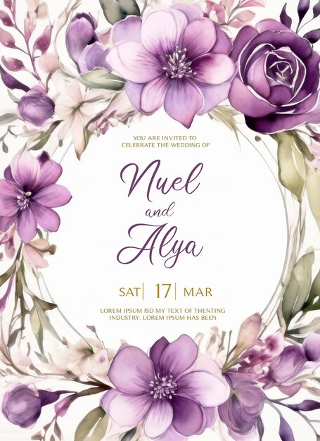 PSD carte d'invitation de mariage psd avec des fleurs d'aquarelle délicates