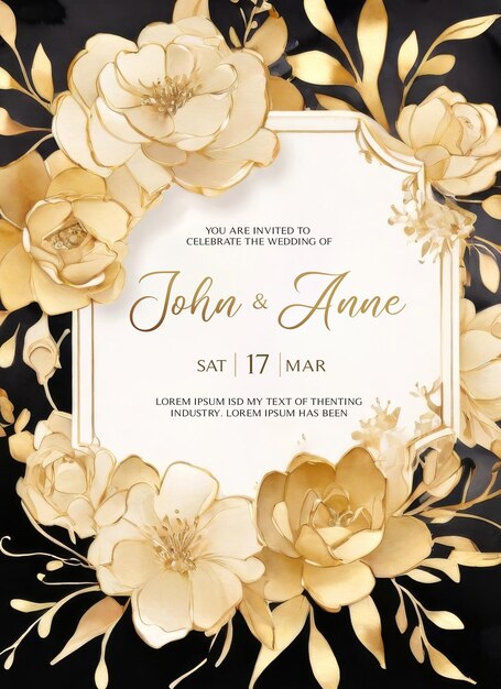 PSD carte d'invitation de mariage en psd avec des fleurs d'aquarelle délicates