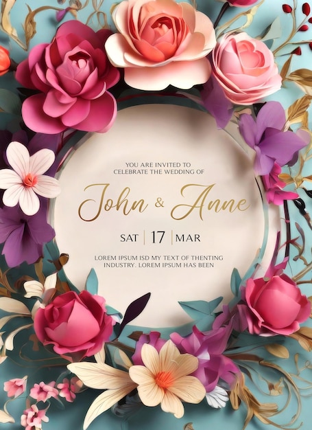 PSD carte d'invitation de mariage en psd avec des fleurs d'aquarelle délicates