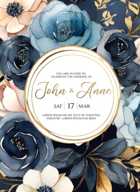 PSD carte d'invitation de mariage en psd avec des fleurs d'aquarelle délicates