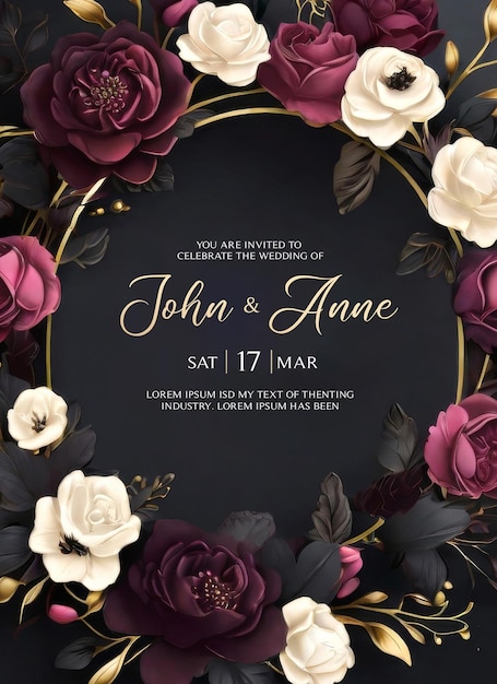 PSD carte d'invitation de mariage en psd avec des fleurs d'aquarelle délicates