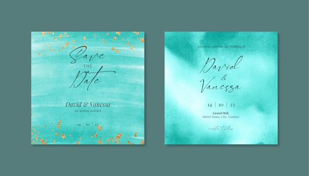 Carte D'invitation De Mariage Turquoise Aquarelle Pour Les Publications Sur Les Réseaux Sociaux