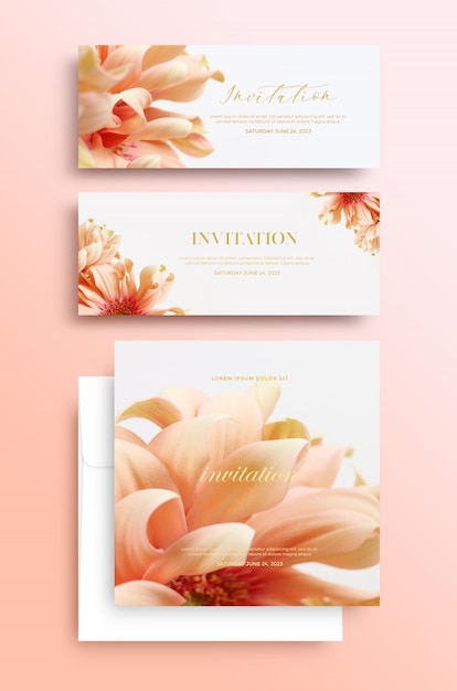 PSD carte d'invitation avec motif floral