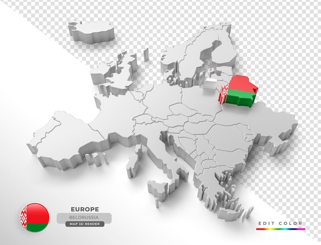 PSD carte isométrique de la biélorussie europe avec drapeau en rendu 3d