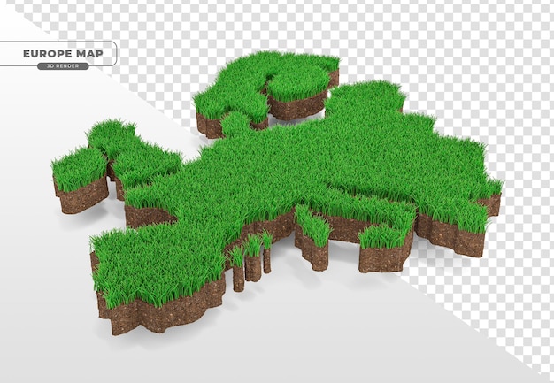 Carte Isométrique De L'europe Avec De L'herbe En Rendu Réaliste 3d