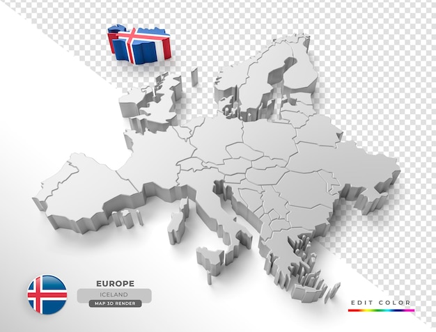 Carte isométrique de l'Islande Europe avec drapeau en rendu 3d