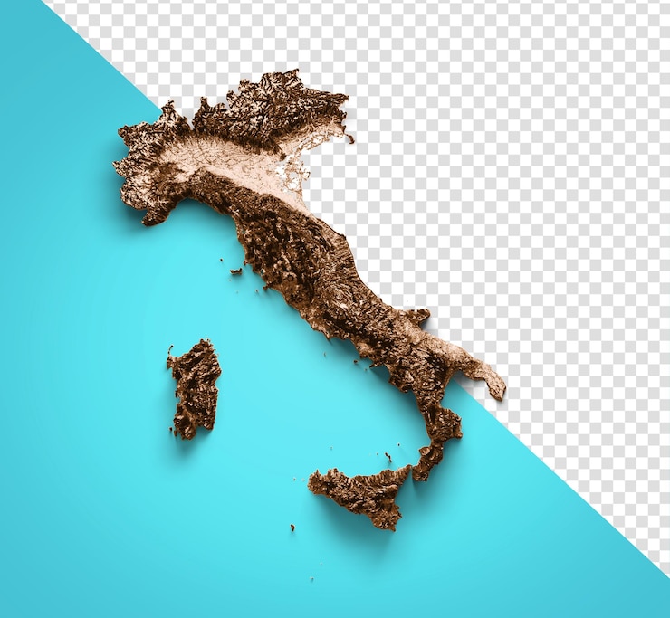 PSD carte de l'italie et région italienne vue détaillée illustration 3d