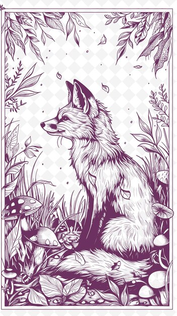 PSD carte avec un loup sur le fond de fleurs