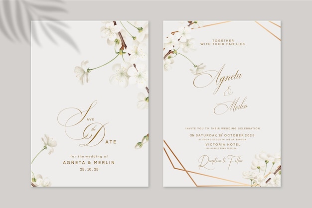 Carte De Mariage Floral Minimaliste Avec Sakura Blanc