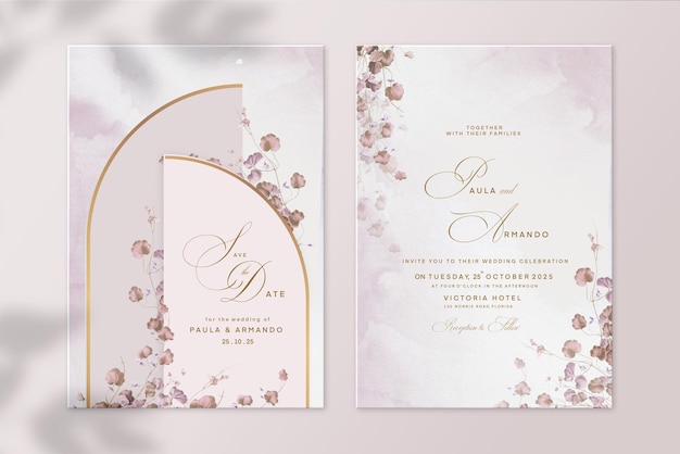 Carte de mariage florale géométrique avec feuillage brun