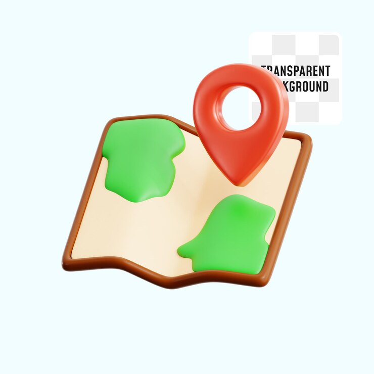 PSD carte de marque de pli ouverte avec l'emplacement de l'épingle pour le guide de jeu illustration d'icône 3d conception de rendu