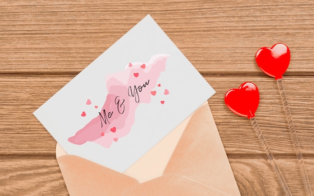 PSD carte postale et enveloppe pour la saint valentin