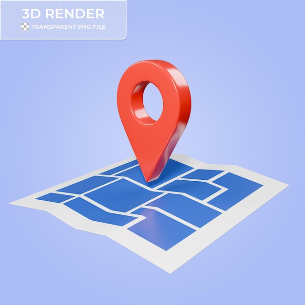 Carte rendue en 3D avec une épingle de localisation rouge