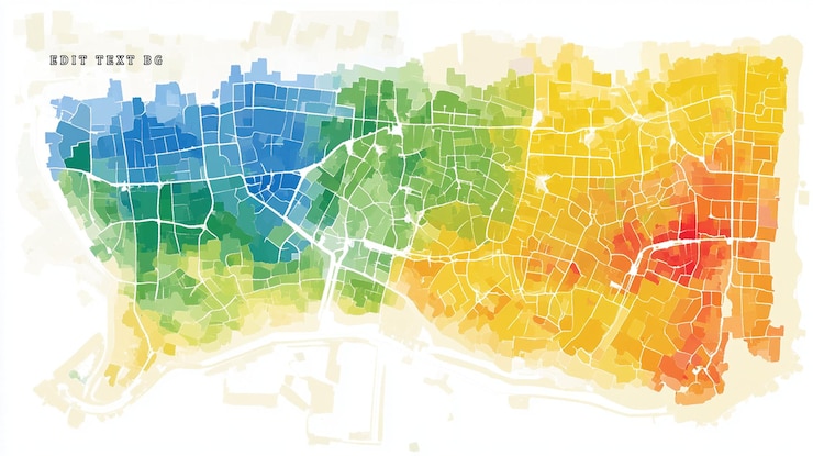 PSD carte thermique visualisant la densité des données dans une zone urbaine montrant des variations de l'intensité des couleurs représentant différents niveaux