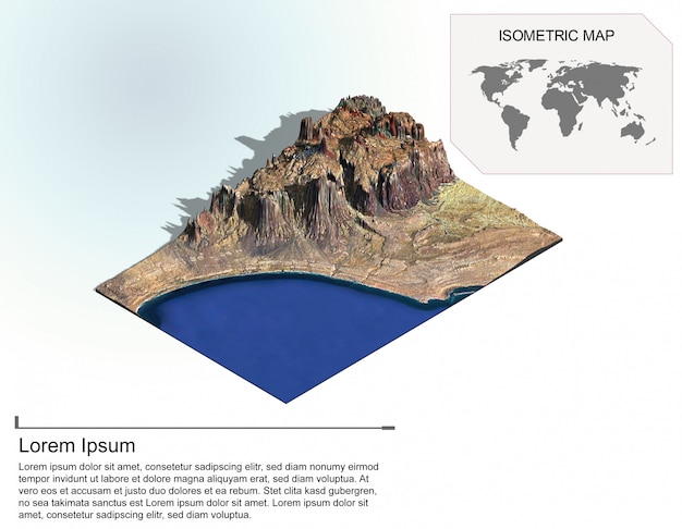 Carte virtuelle isométrique terrain 3d pour infographie.