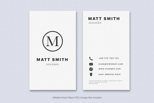 PSD une carte de visite sur laquelle est écrit matt smith designer