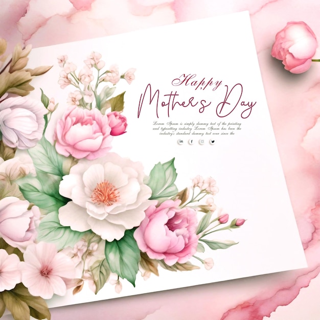 PSD une carte de vœux blanche blanche avec un ornement floral réaliste pour la fête des mères