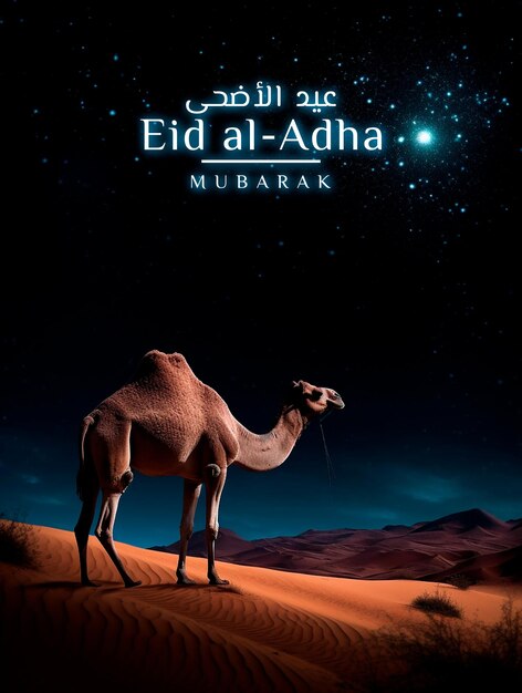 PSD carte de voeux eid al adha mubarak avec chameau eid mubarak